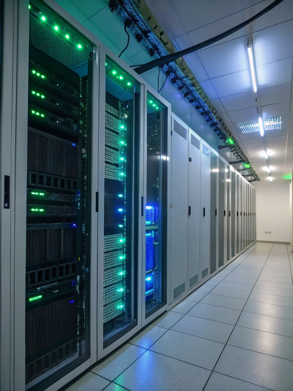 An image depicting a server room with technicians remotely monitoring and maintaining the equipment.