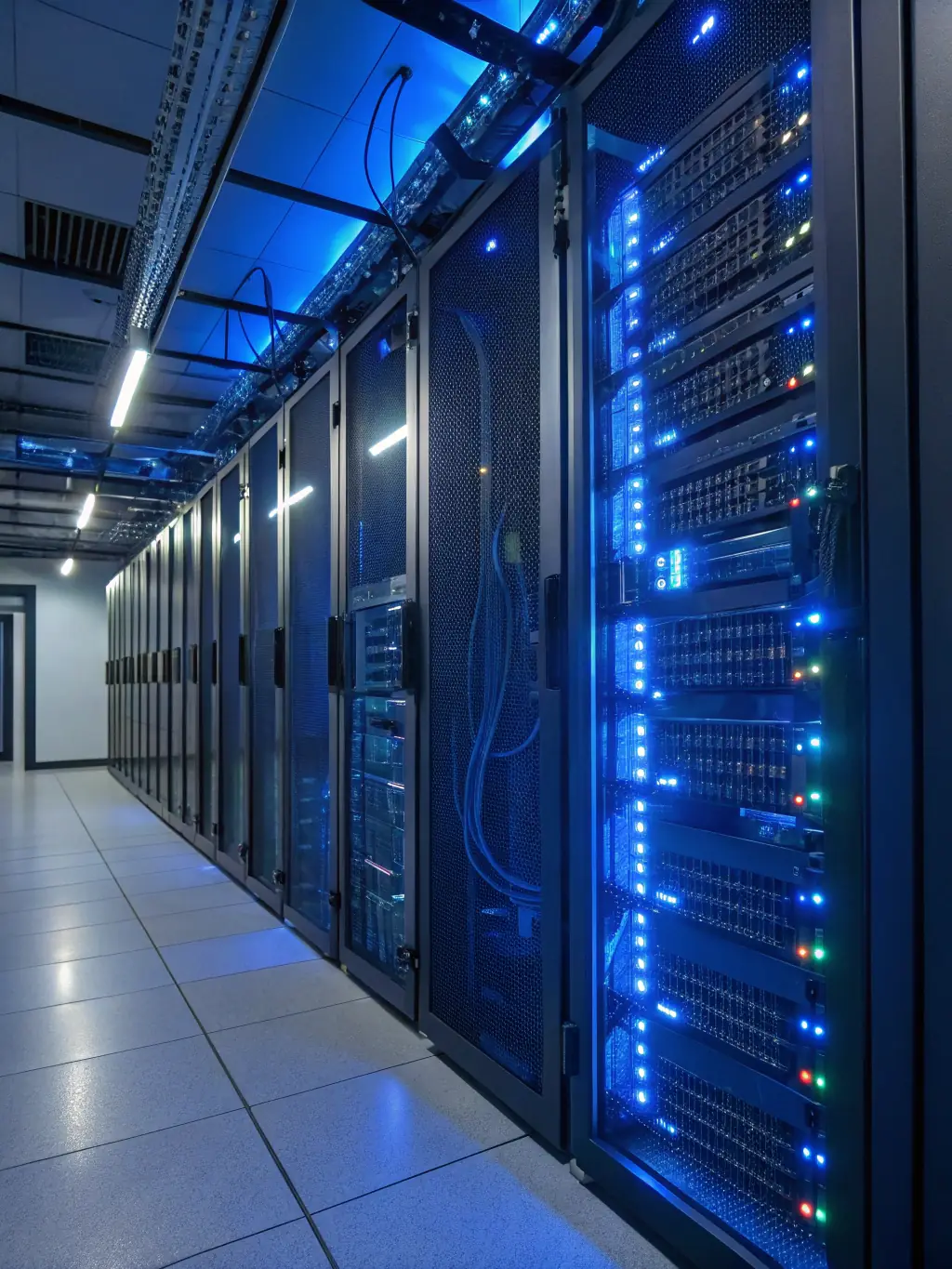 An image of a secure data center with rows of mining servers, representing the activation of the mining process.